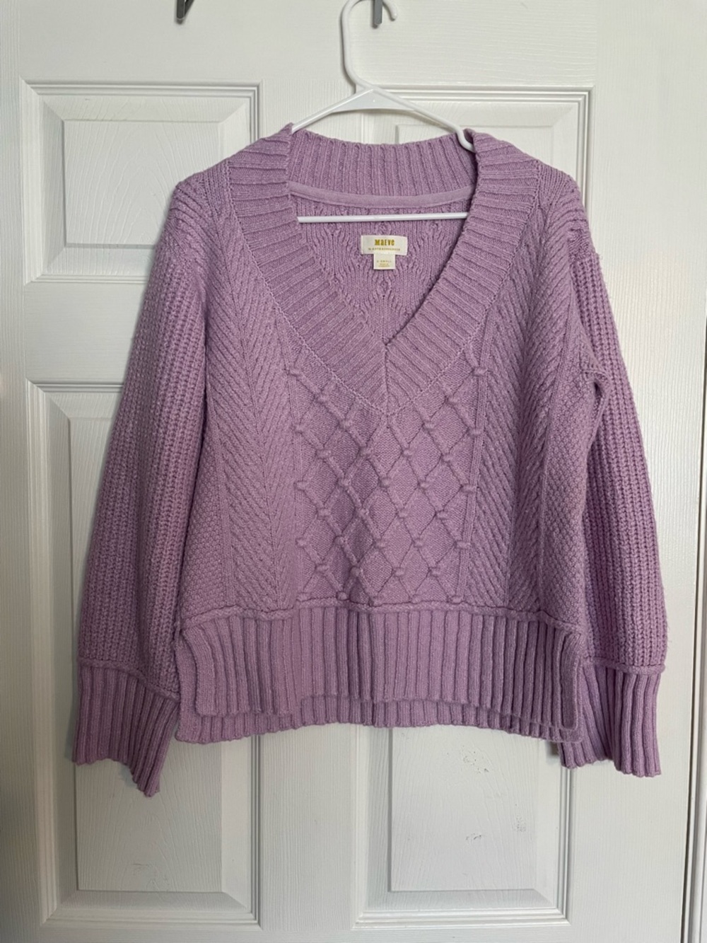 Maeve by Anthropology Lavender Cable V-Neck Sweater Women’s XS